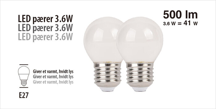 LED-kronepærer 3,6 W E27 - 2-pk.